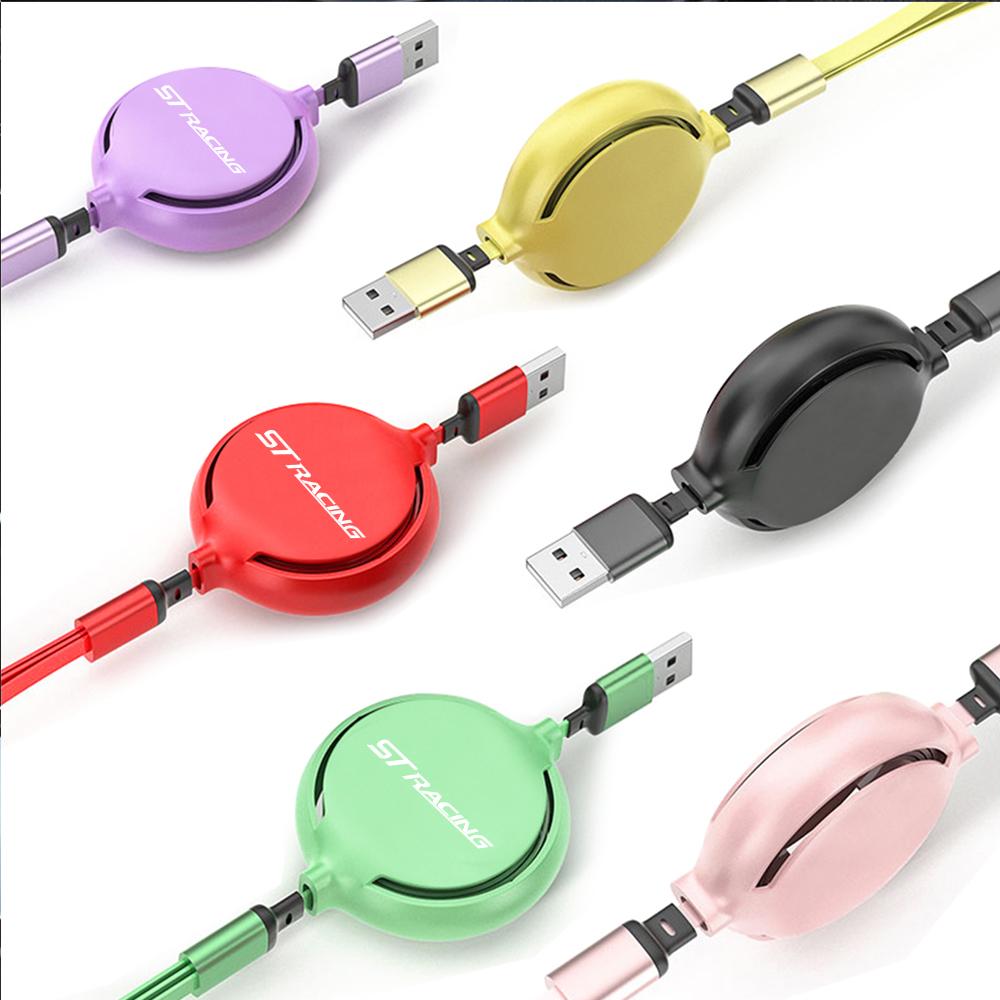 Retractable Car Phone Fast Wire Charging Three-head Data Cable For Ford Focus mk2 mk3 Fiesta mk7 Ranger Mondeo mk4 S-MAX Kuga