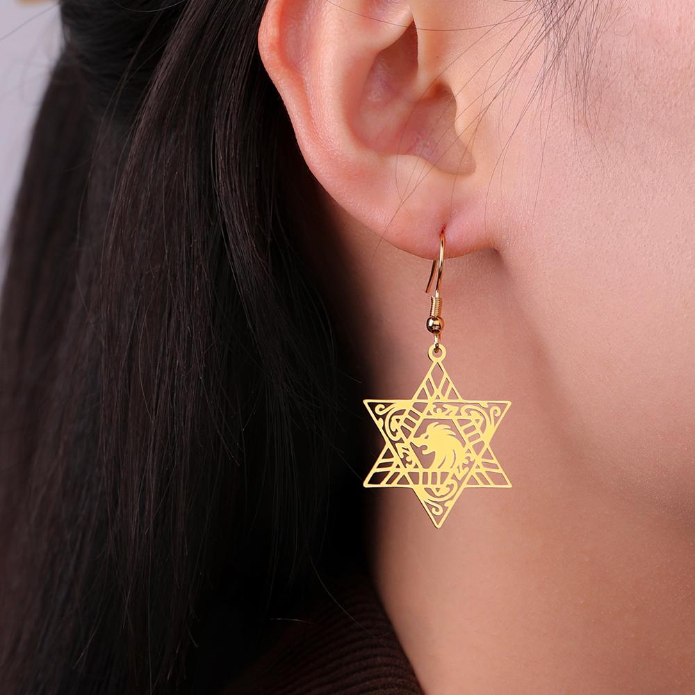 Dawapara Серьги Звезда Давида Подвесные Серьги-Кольца для Женщин Je Jewelry Подарок на Хануку Нержавеющая Сталь
