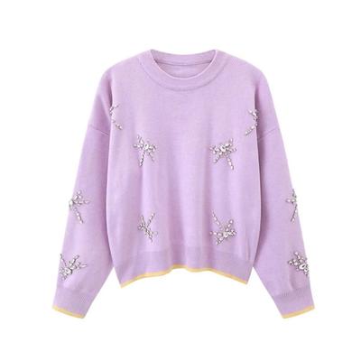 Высококачественный женский короткий пуловер, женский теплый толстый зимний вязаный свитер с бриллиантами и бисером C-236