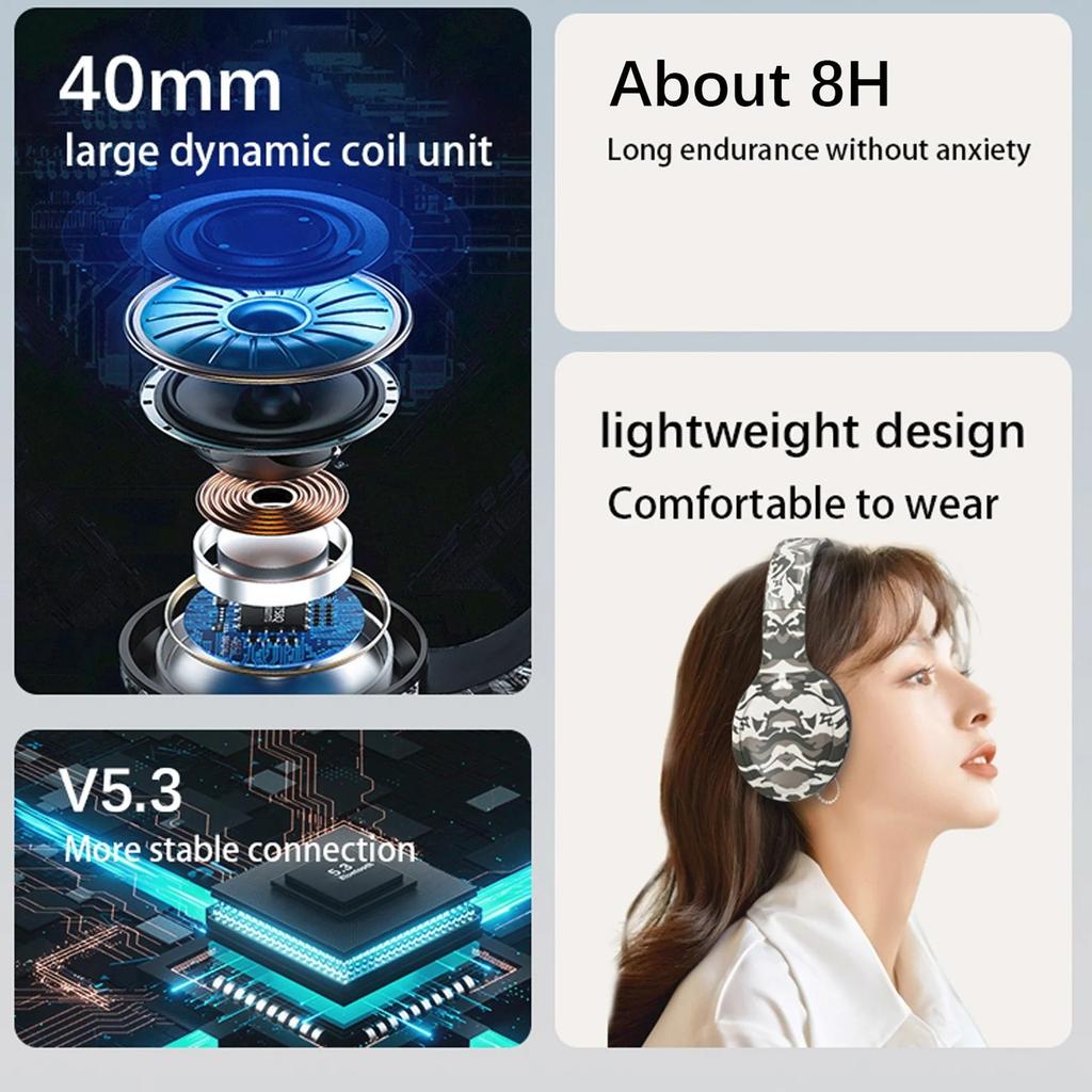 Беспроводные Bluetooth-наушники с сабвуфером, Bluetooth 5.3, подходят для мобильных устройств, компьютеров, игр, музыки и спорта