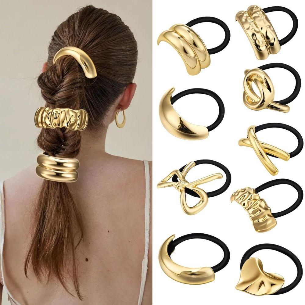 Silver Metal Metal Hair Cuff Golden Color Ponytail Holder Holder Scrunchies Girls