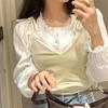 New Arrivals Open Run Women White Frill Lace Flare Long Sleeve Blouse