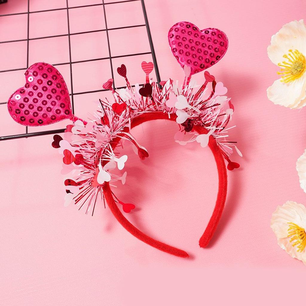 Нежная повязка на голову на День святого Валентина с сердцем, девичья повязка на голову на День святого Валентина с мишурой, женский подростковый блестящий аксессуар для волос