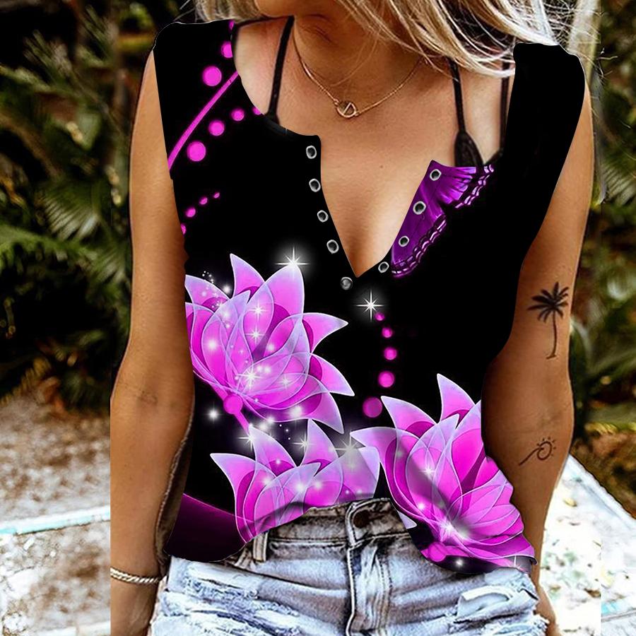 Женские майки, сексуальные летние топы без рукавов с v-образным вырезом, жилет с 3D цветочным принтом, крутые легкие топы