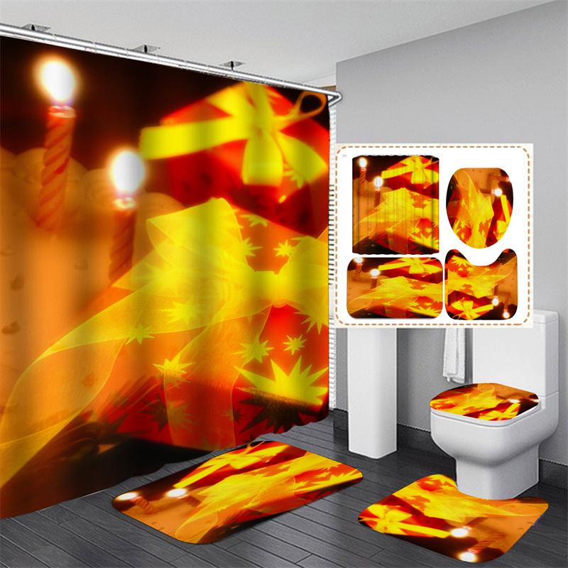 Санта Рождественский комплект занавесок для душа Коврик для ванной Противоскользящий коврик Перегородка для ванной комнаты Водонепроницаемый Декор для дома Cortinas Para BañO