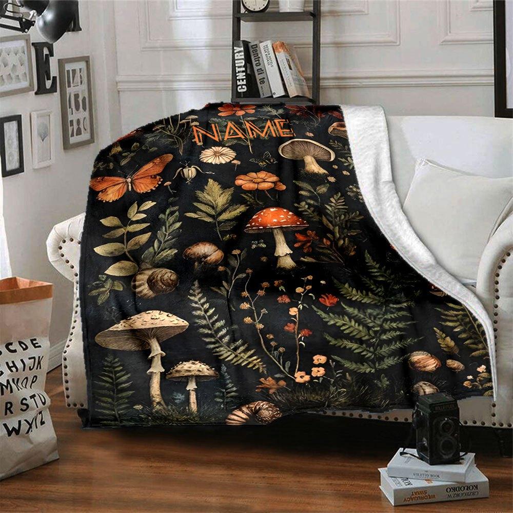 Autumn Forest Mushrooms And Butterflies Home Customize Your Name Blankets Soft Cozy Lightweight Versatile For All Seasons Perfect For Picnics Sofa