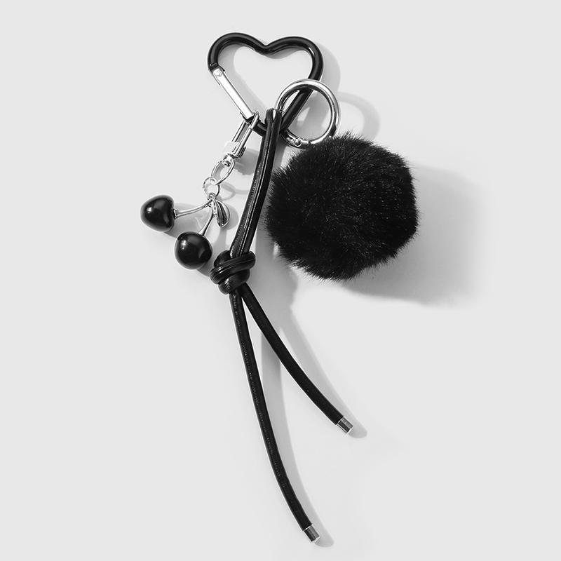 Black Braided Rope Keychain Three-Dimensional Love Ball Racket Cherry Charm Pendant Keyring Simple Bag Decoration