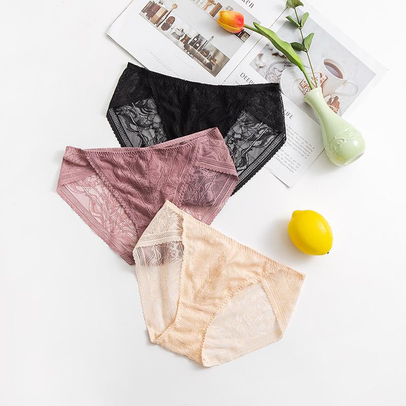 1 Pc Low Waist Sexy Lace Triangle Briefs Silky Smooth and High Elasticity Silk Home Underwear Briefs