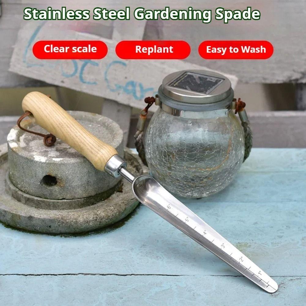 Stainless Steel Garden Shovel with Scale Anti Slip Handle Potting Soil Scoop  Garden Tools