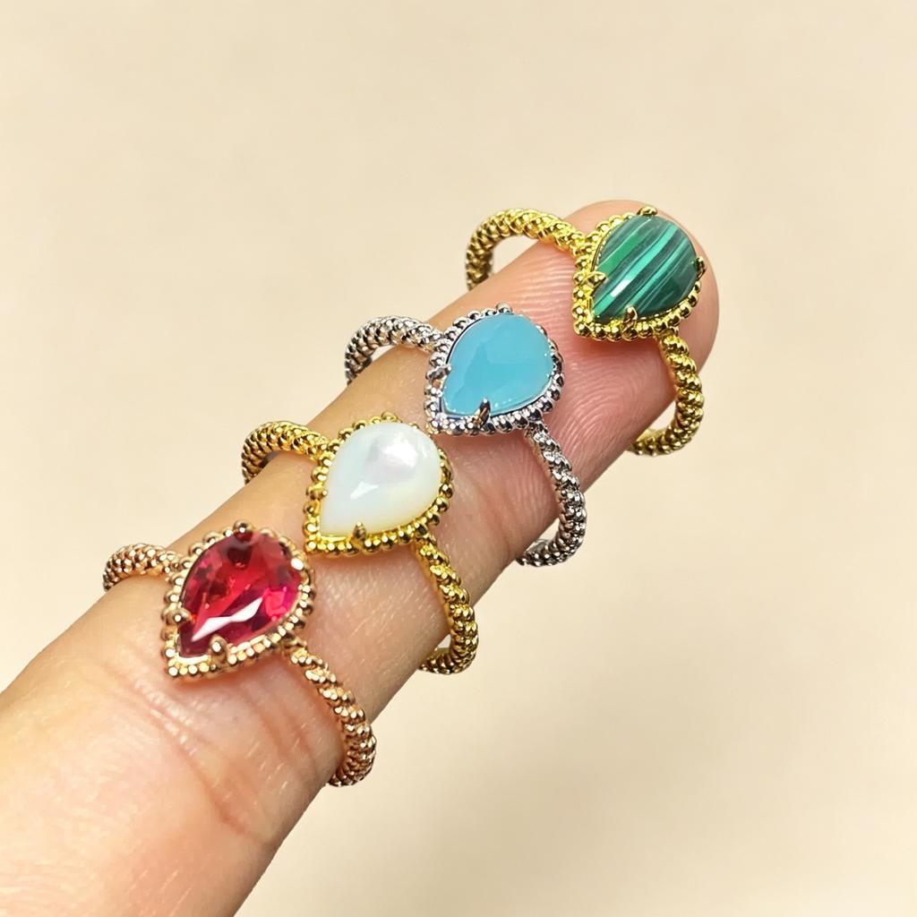 Vintage Boho Water Drop Jewelry Women's Ring Multicolor Gemstone Silver+Plating Gold/Rose High Quality Wedding Daily Gift