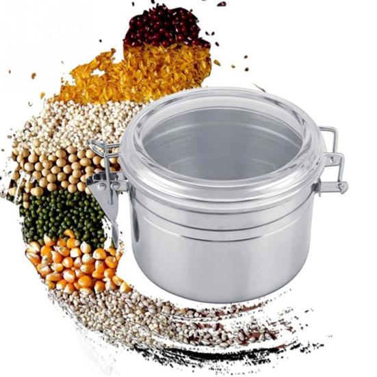 Airtight Stainless Steel Jar Canister Coffee Flour Sugar Tea Container Holder