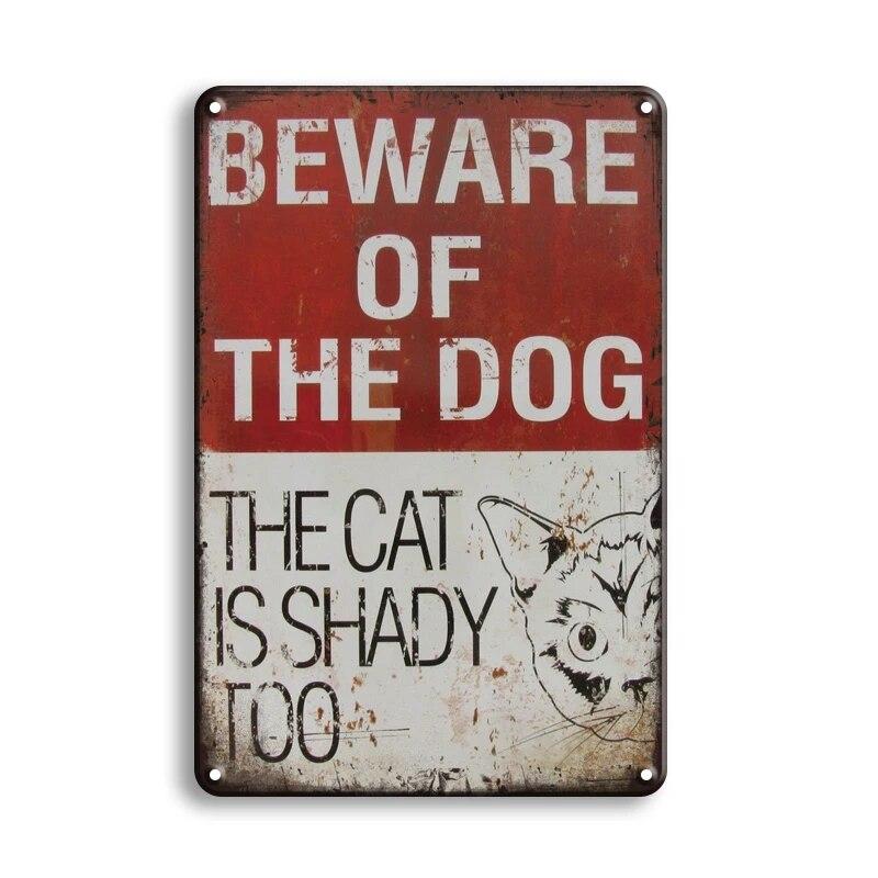 Warning Danger Poster Metal Decor Beware Of The Dog Cat Vintage Tin Sign No Trespassing Farmhouse Wall Decor Family Doorplate