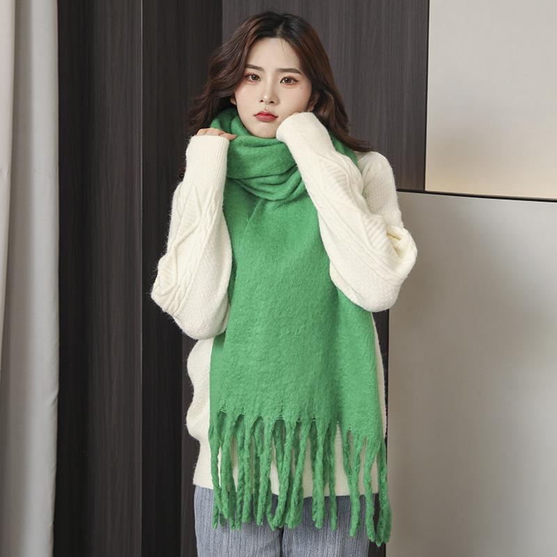 Imitation Cashmere Scarf for Women Winter Warm Thickening New Solid Color Scarf for Men Thick Tassel Woolen Scarf