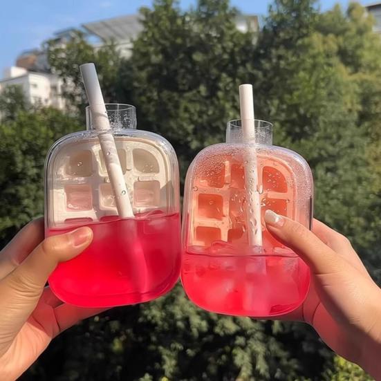 Curling Ice Cube Mold with One-Touch Release Flexible Ice Tray Portable Leak-Proof Water Bottle for Gym Travel Outdoor