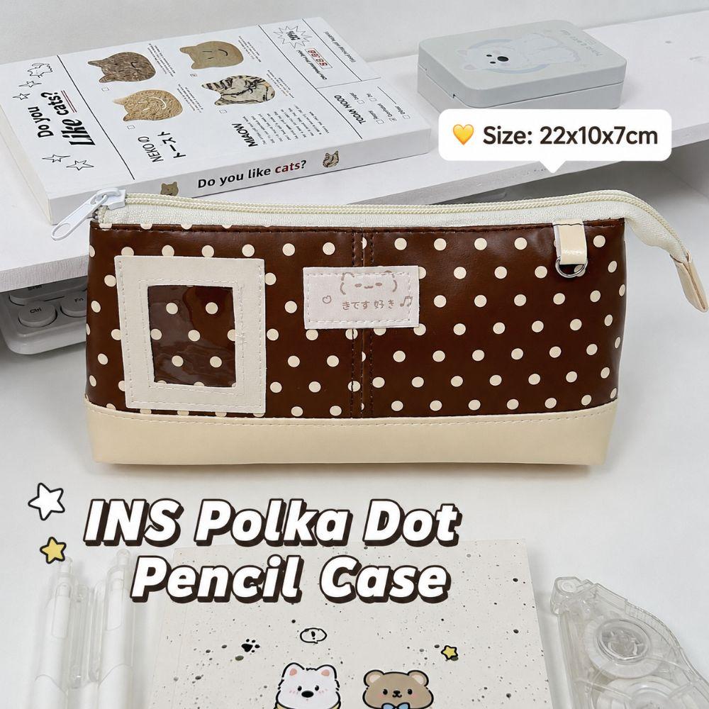 PU Leather Pen Bag Brown Pencil Pouch Waterproof Stationery Bag  School Office