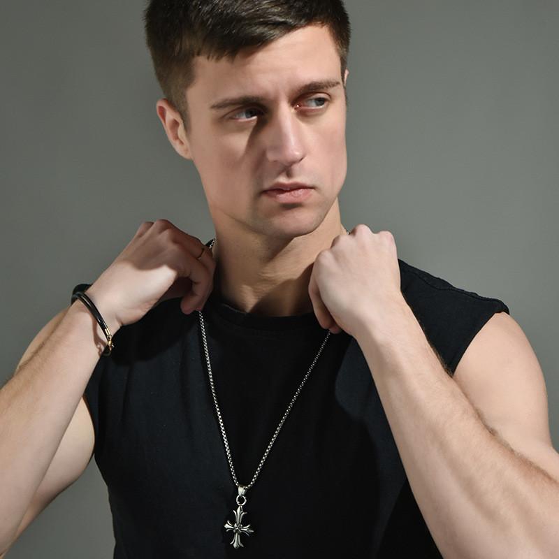 Chic Style Dark Titanium Steel Cross Pendant Necklace For Trendy Lovers Fashion