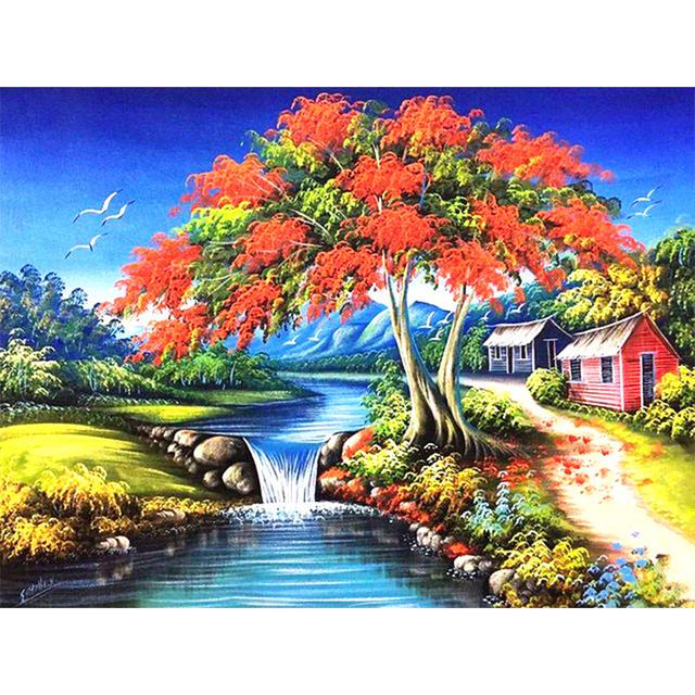 5D DIY Diamond Painting Landscape Full Round House Diamond Embroidery Rhinestone Art Picture Mosaic Home Decoration Gift
