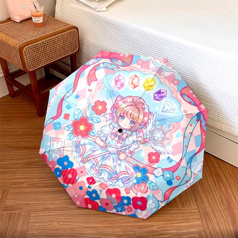1 шт. Автоматический складной зонт с рисунком Cardcaptor Sakura, 8 спиц, портативный, складной, для путешествий, Рождественский, День рождения, Подарок