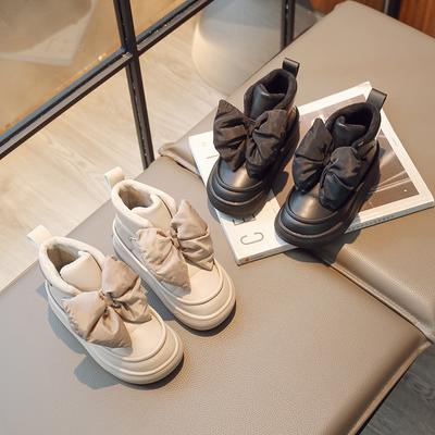 Ботинки для девочек с подкладкой, утолщенные, полуботинки, на липучке, водонепроницаемые, нескользящие, повседневные зимние ботинки