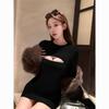 Pure desire Spice Girl sexy chest zipper dress women's spring new slim and thin hip skirt A-shaped skirt