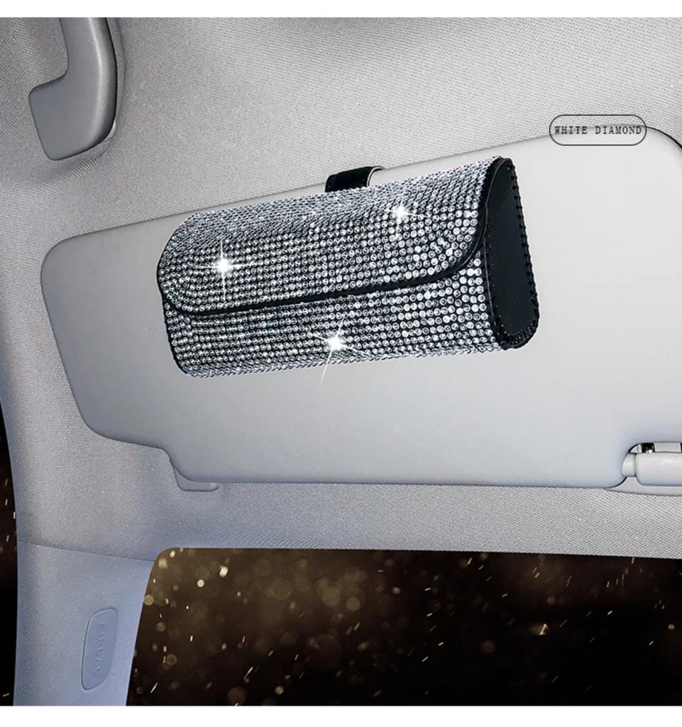 Crystal Car Glasses Case Sunglasses Storage Box Glasses Holder Sun Visor Glasses Case Bling Car Assessoires Interior for Women