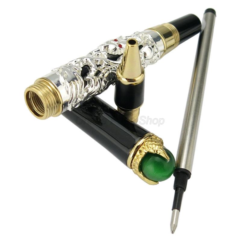 Jinhao Brilliant Metal Древний Серый Король Драконов Резьба Жемчуг Тиснение Роллерная Ручка Профессиональные Офисные Канцелярские Принадлежности для Письма