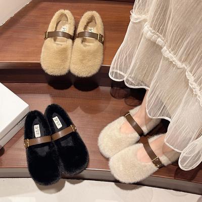 Нишевые туфли с круглым носком, неглубоким вырезом, ремешком с одной пряжкой, на плоской подошве, туфли Мао Мао, новая коллекция осень 2025, модные универсальные одинарные туфли, женские хлопковые туфли