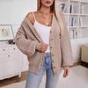 Vintage Knitwear Cardigan Long Sleeve Loose Top Solid Color V Neck Sweater Autumn Winter