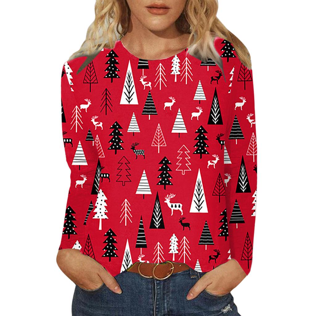 Женские осенние топы, свободные кошачьи рождественские элементы, принт, повседневная футболка с длинными рукавами, топ, блузка