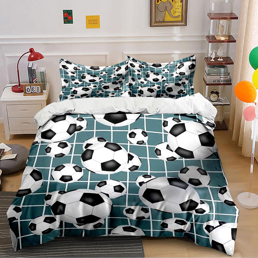 Soccer Balls with Net Pattern Bedding Duvet Cover Set Duvet Cover Pillowcases (1*Duvet Cover 2*Pillowcases, without duvet insert)