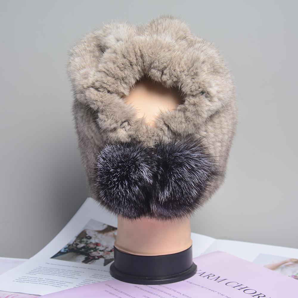Natural Mink Fur Hat for Women New Winter Warm Hats with Balls Luxury Lady Knitted Stretch Real Mink Fur Christmas Hat