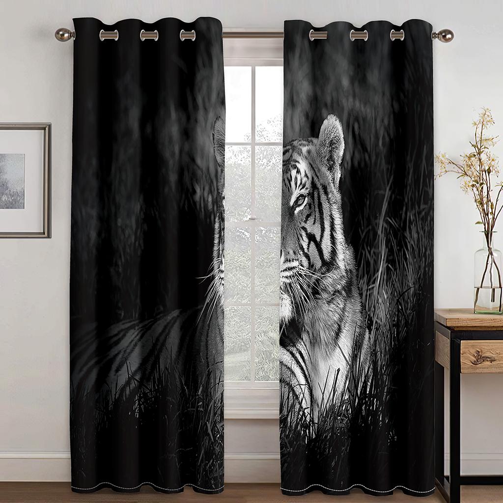 Cougar Wild Lion Tiger Wolf Animal Print Window Curtains for Kids Room Luxury Bedroom Hotel Home Decor Window Balcony Drapes