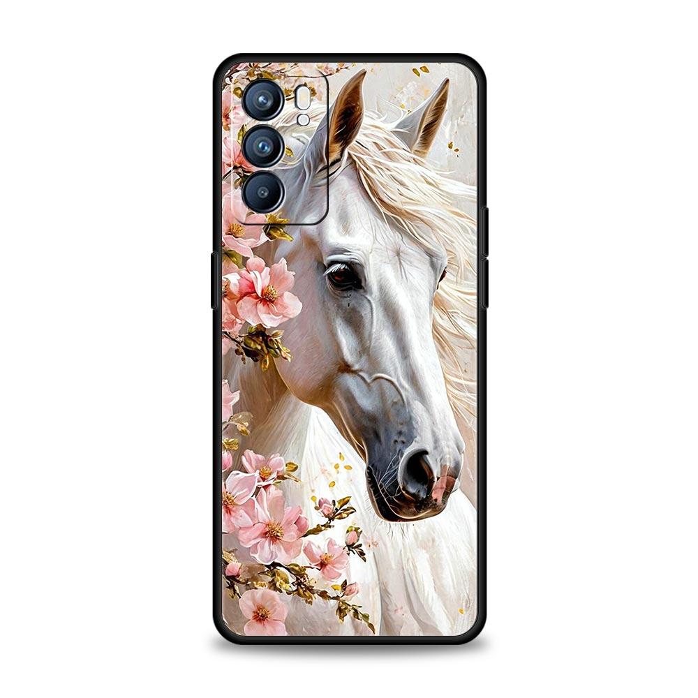 Черно-белые скачущие лошади Чехол для Oppo Reno13 Reno12 Reno11 F Reno10 Pro A54 5G Find X5 A53 A52 A9 A17 4G A79 A80 A98 Обложка
