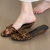 Sheepskin Version~ Niche Leopard Print Open-toed Slippers for Women To Wear 2025 Summer Wood Grain Wedge Heel High-heeled Cool Slippers
