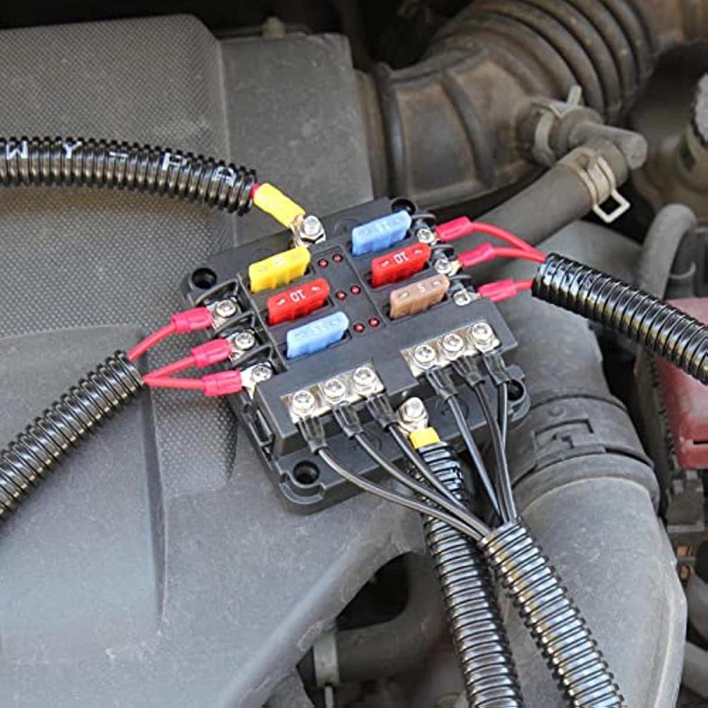 Автомобильный держатель предохранителя для лезвийных предохранителей Автомобильный блок предохранителей с 6 отсеками Держатель предохранителя со светодиодным дисплеем Отрицательный автобус для автомобиля Лодка Ван Внедорожник Hgv