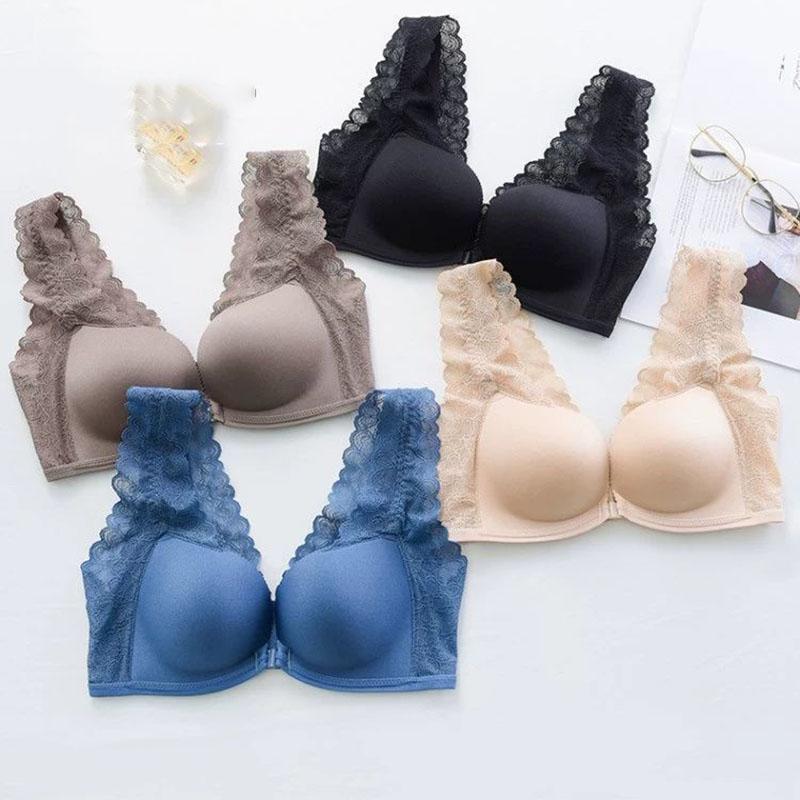 Нижнее белье на пуговицах спереди, женский кружевной бюстгальтер с красивой спинкой без стального кольца, утолщающий бюстгальтер против провисания груди