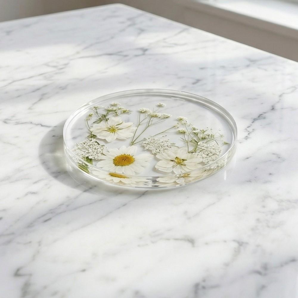 Round Floral Print Coasters Transparent Cup Mat Durable Insulation Pad  Tea Table