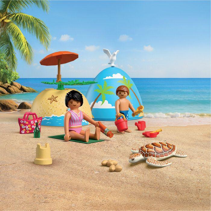 PLAYMOBIL 72101 oeuf 2en1 : Vacances a la Plage, Jouets et peut servir de tirelire, 26 pieces, Des 4 ans