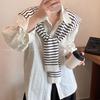 2025 Korean Style Striped Knit Shawl Cardigan for Women - Summer, Lightweight, High-End