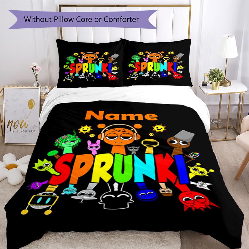 3pcs Custom Name Sprunki Bedding Set Duvet Cover Closure Includes 1 Duvet Cover & 2 Pillowcases, Soft and Comfortable for All Seasons.
