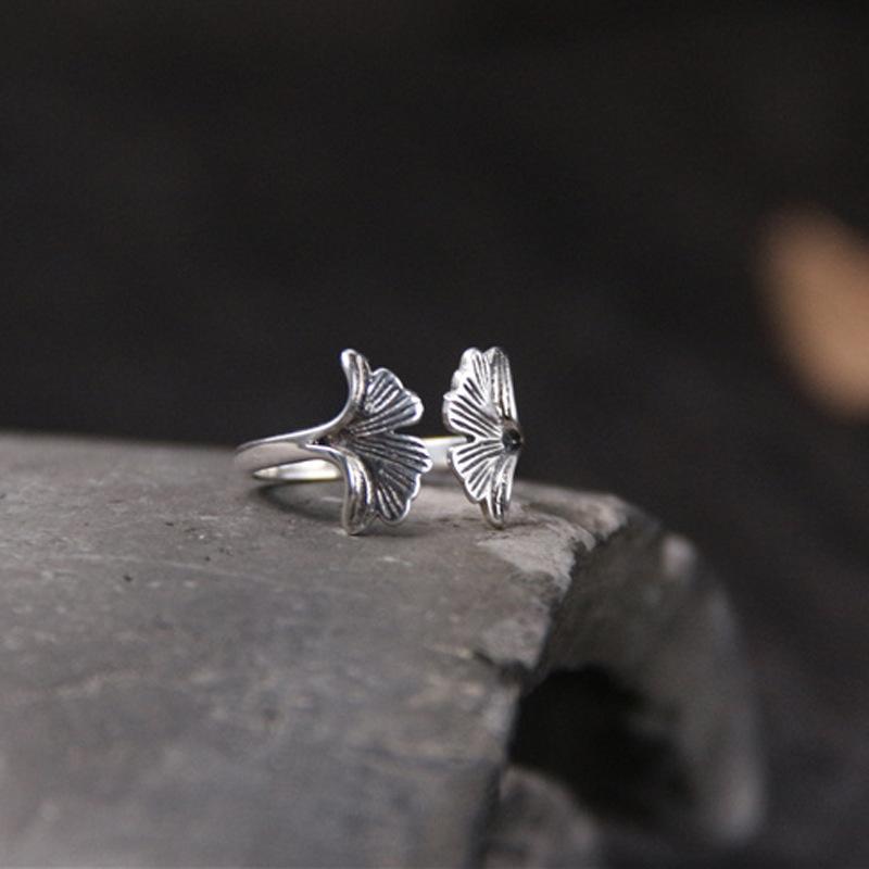 Японское кольцо Hansen Girl в стиле ретро с листьями гинкго для женщин, модное индивидуальное кольцо на указательный палец