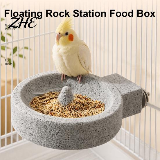 Cage Mount Bird Feeder Pumice Food Bowl, 2-in-1 Stone Water Dish, Natural Material Birdcage with Screw for Parakeets Finches Canaries Lovebirds Bath
