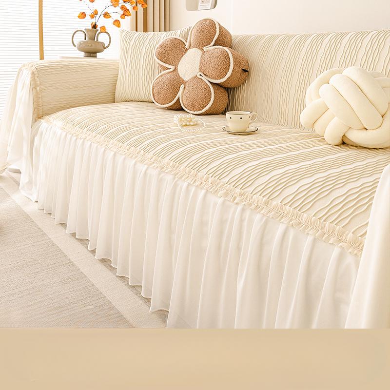 Чехол для дивана в кремовом стиле, новый всеобъемлющий чехол, всесезонное противоскользящее кружевное одеяло, подушка, полотенце для дивана