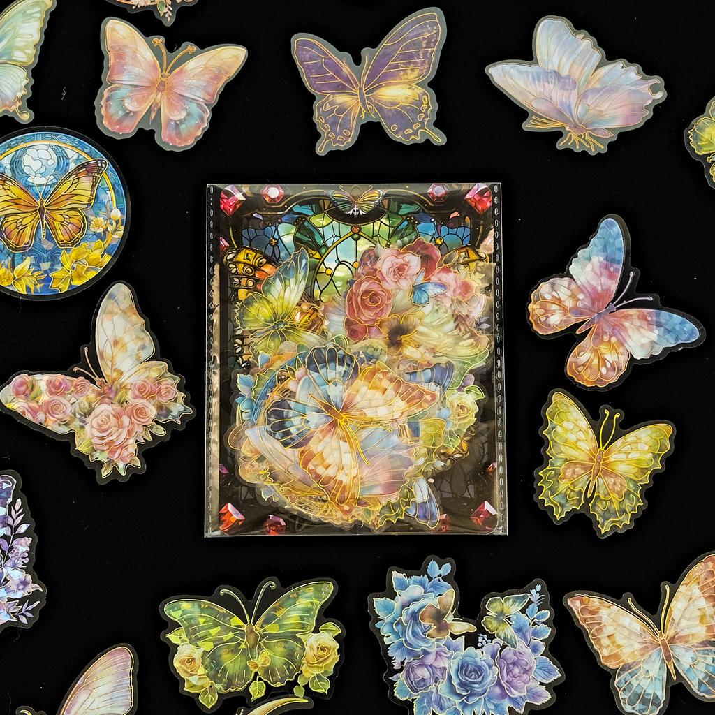 30 Laser Gold Hot Butterfly Flower Hand Account Decoration Stickers DIY Creative Butterfly Hand Account Decoration Material Stickers