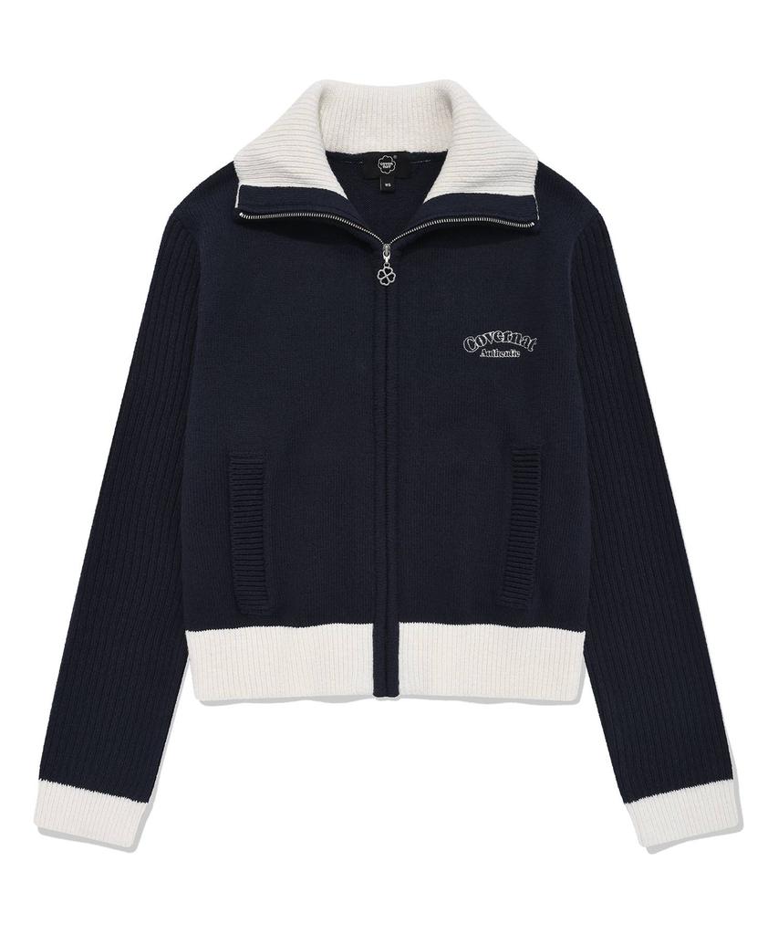 COVERNAT WOMAN High-Neck Zip-Up Knit Navy