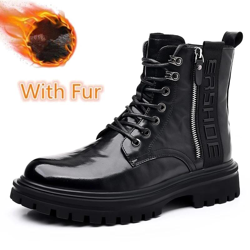Mens Oxford Casual Shoes Punk Style Genuine Leather Motorcycle Boots High Top Versatile Classics Male Boots Warm Winter Footwear