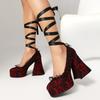 Punk Woman Lace Pumps Goth Platform Shoes Girls Black Red Fancy Chunky High Heels for Prom Costume Cosplay