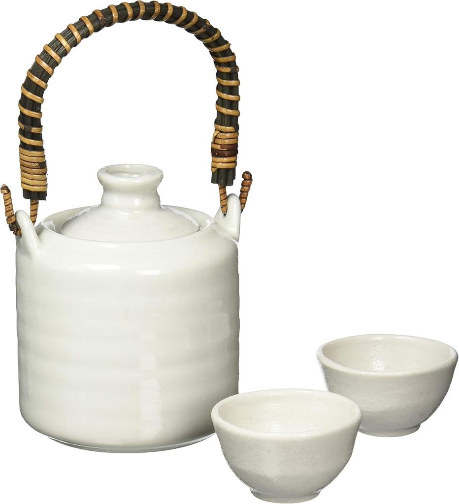 Tokkuri and Sake Cup Set Cold and Hot Sake Diameter x 10cm with Kohiki Mino Made in Japan Ale-net (2 pieces), Set, 6.1cm Height, 125cc, Handles,