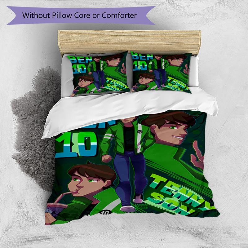 3pcs Duvet Cover Set (1*Duvet Cover + 2*Pillowcase, Without Core), Ben 10 Cartoon Print Bedding Set, Bedroom Decor, All‑Season, Birthday Gift