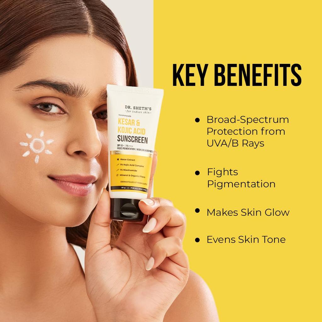 Доктор. Солнцезащитный крем Sheth's Kesar & Kojic Acid SPF 50 Pa++++ 50 г Для ежедневного увлажнения